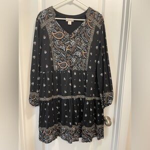 💜 Black Paisley Long Sleeve Dress